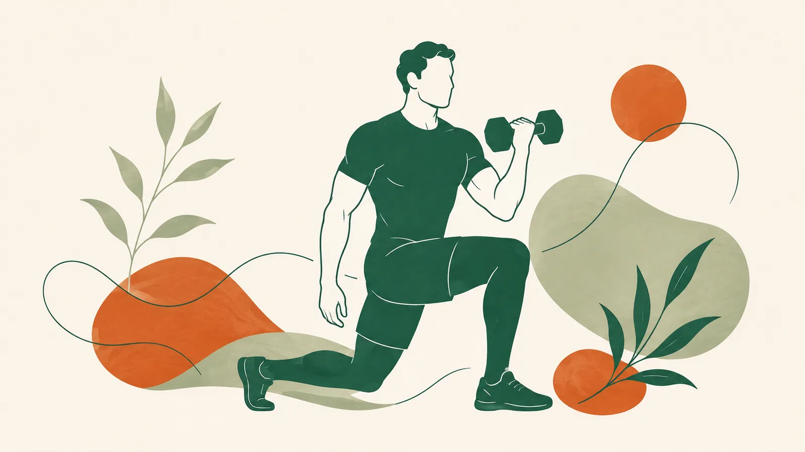 Illustrazione editoriale: allenamento di forza e alimentazione durante una terapia GLP-1